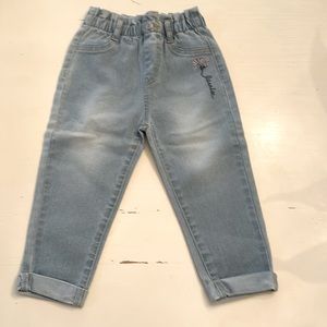 Girl Elastic Waist Cat Whisker Washed Jeans